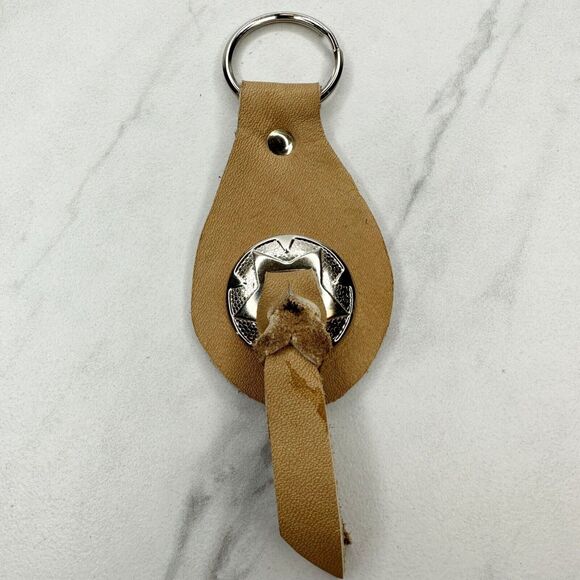 Soft Brown Leather Fringe Western Concho Boho Keychain Keyring - Picture 1 of 10